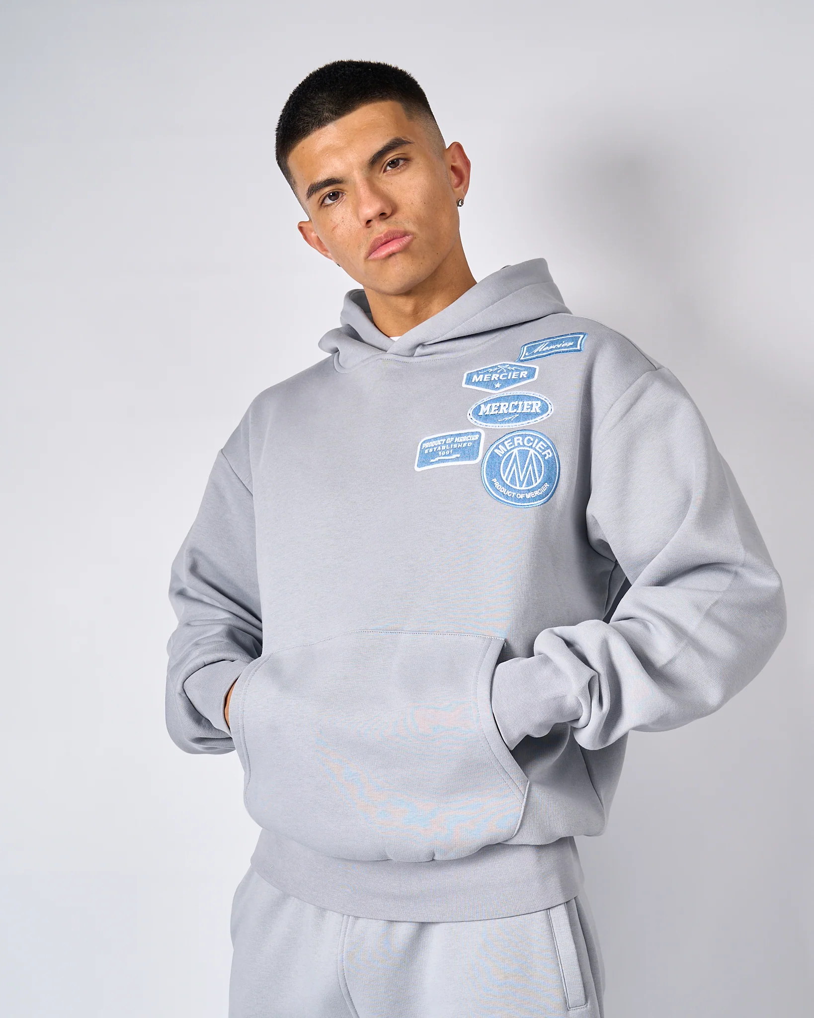 Smoke Grey Denim OG Badge Hoodie - Image 3