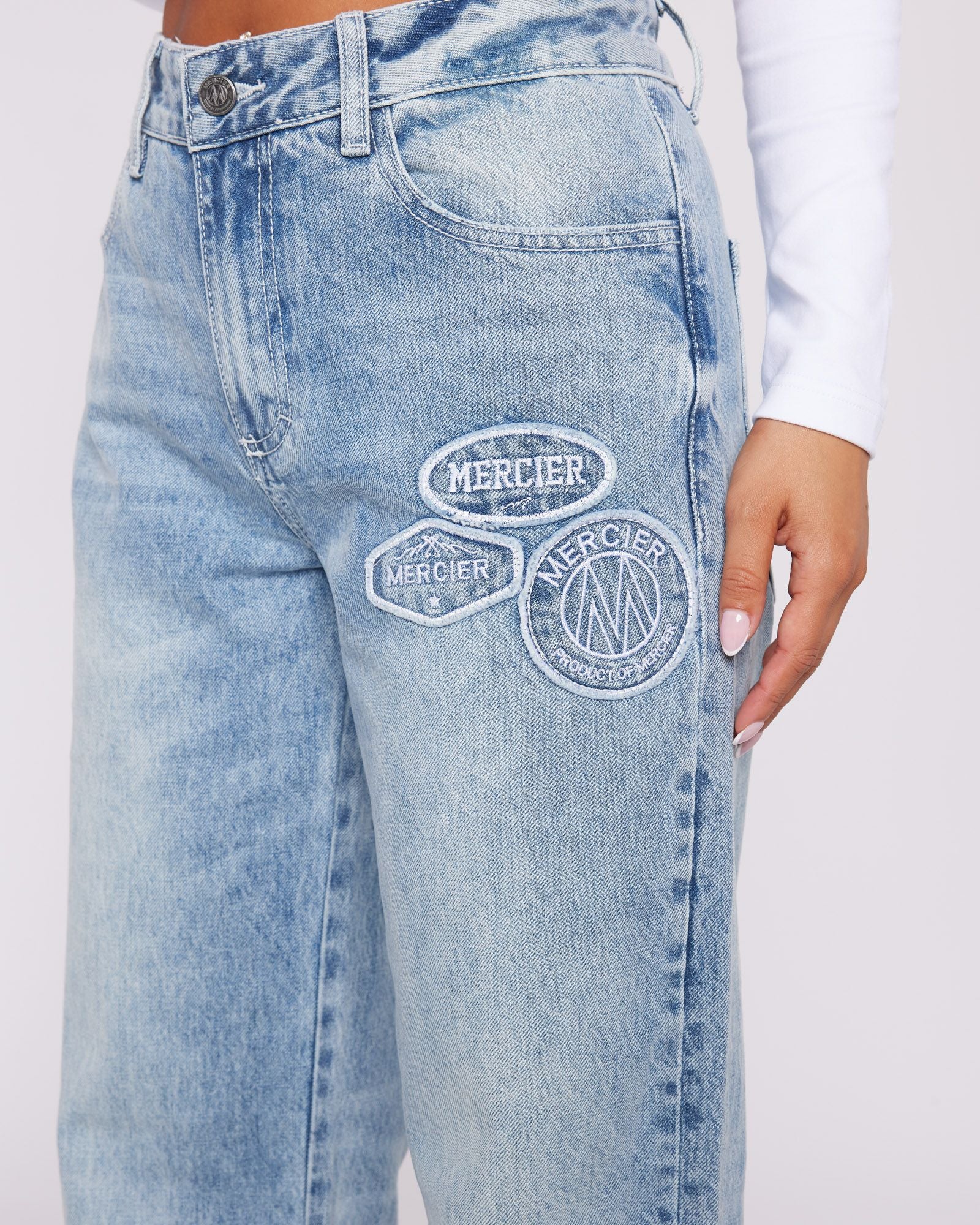 Womens OG Denim Stitch Badge Jeans Stonewash - Image 3