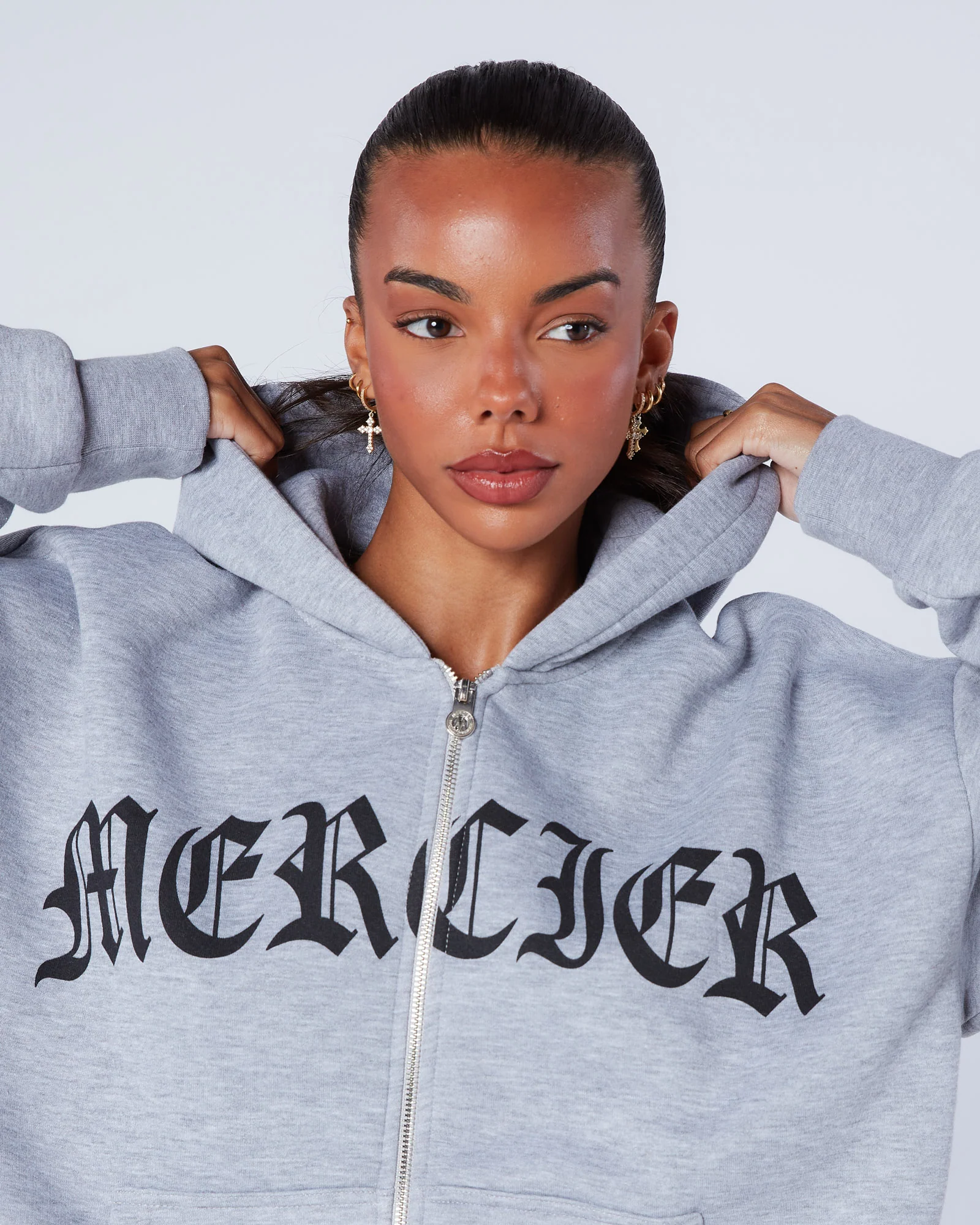 Womens Gothic Zip Hoodie Grey - Image 7